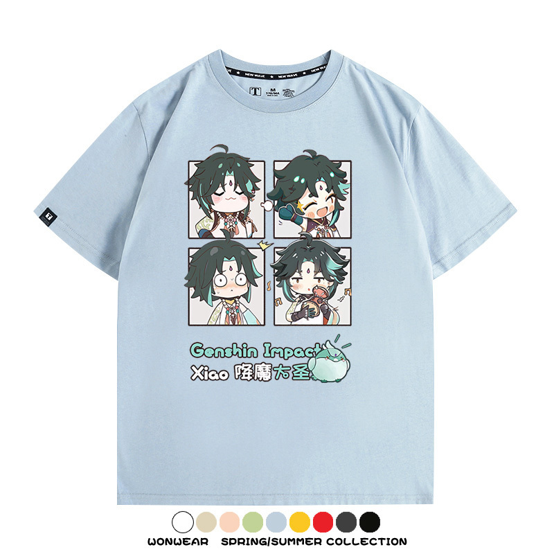 原神遊戲散兵可莉芙寧娜胡桃可愛Q版二次元周邊夏男純棉T恤衫短袖