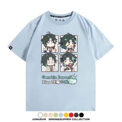 原神遊戲散兵可莉芙寧娜胡桃可愛Q版二次元周邊夏男純棉T恤衫短袖
