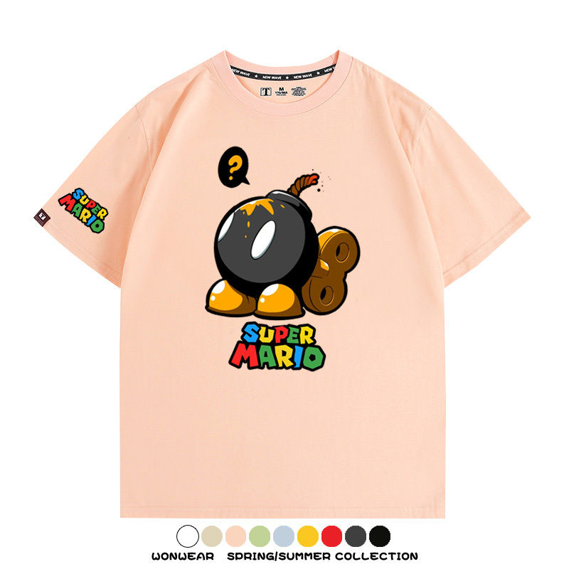 瑪利歐兄弟任天堂周邊短袖游戲卡通蘑菇青少年男寬鬆夏季純棉T恤