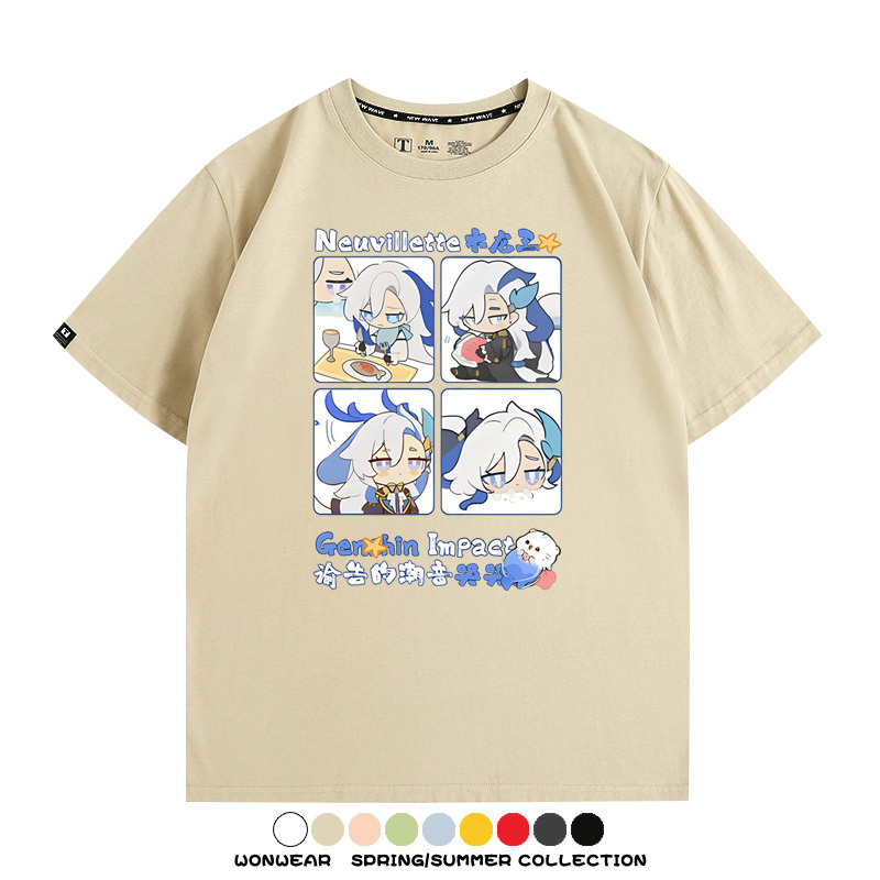 原神遊戲散兵可莉芙寧娜胡桃可愛Q版二次元周邊夏男純棉T恤衫短袖