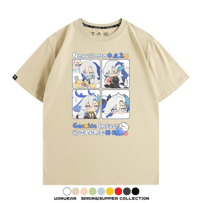 原神遊戲散兵可莉芙寧娜胡桃可愛Q版二次元周邊夏男純棉T恤衫短袖