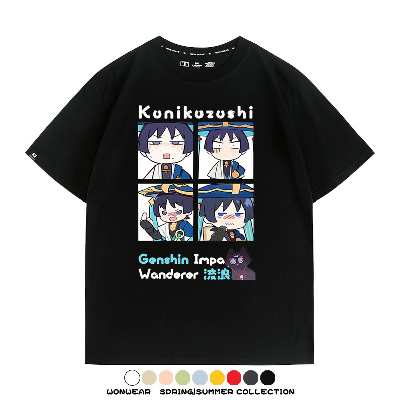 原神遊戲散兵可莉芙寧娜胡桃可愛Q版二次元周邊夏男純棉T恤衫短袖