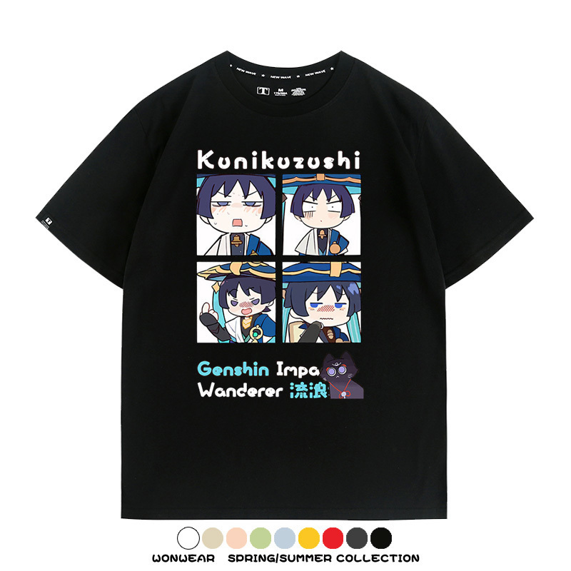 原神遊戲散兵可莉芙寧娜胡桃可愛Q版二次元周邊夏男純棉T恤衫短袖
