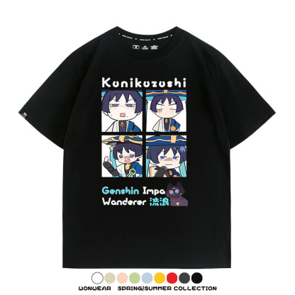 原神遊戲散兵可莉芙寧娜胡桃可愛Q版二次元周邊夏男純棉T恤衫短袖