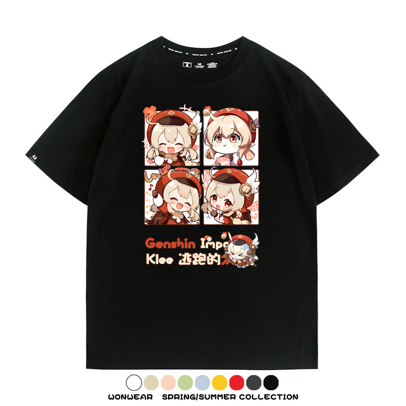 原神遊戲散兵可莉芙寧娜胡桃可愛Q版二次元周邊夏男純棉T恤衫短袖