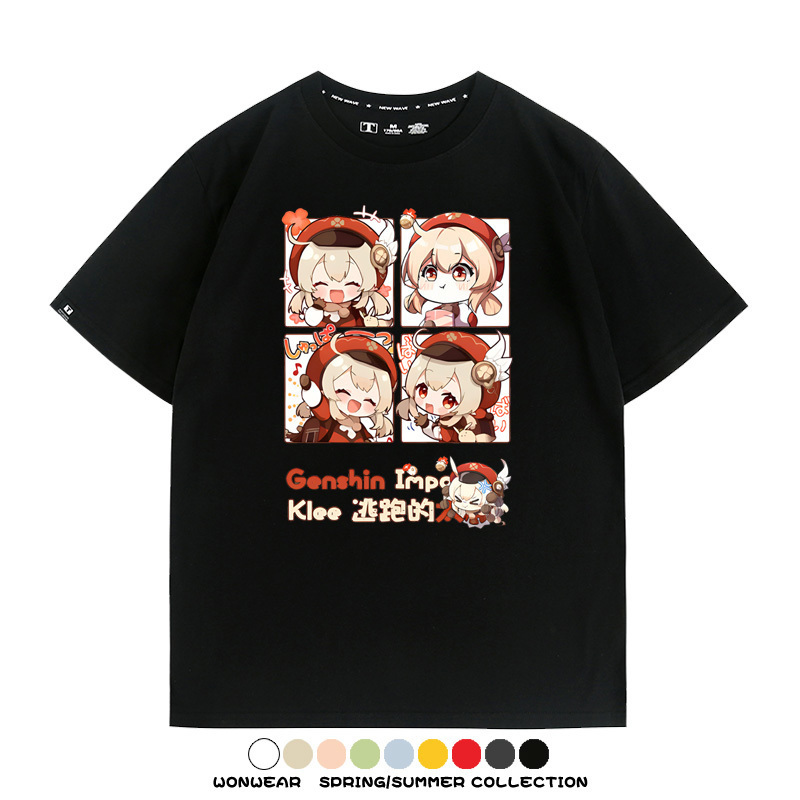 原神遊戲散兵可莉芙寧娜胡桃可愛Q版二次元周邊夏男純棉T恤衫短袖