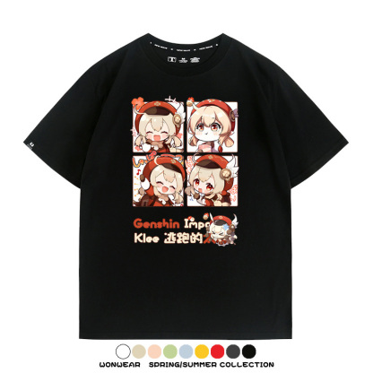 原神遊戲散兵可莉芙寧娜胡桃可愛Q版二次元周邊夏男純棉T恤衫短袖