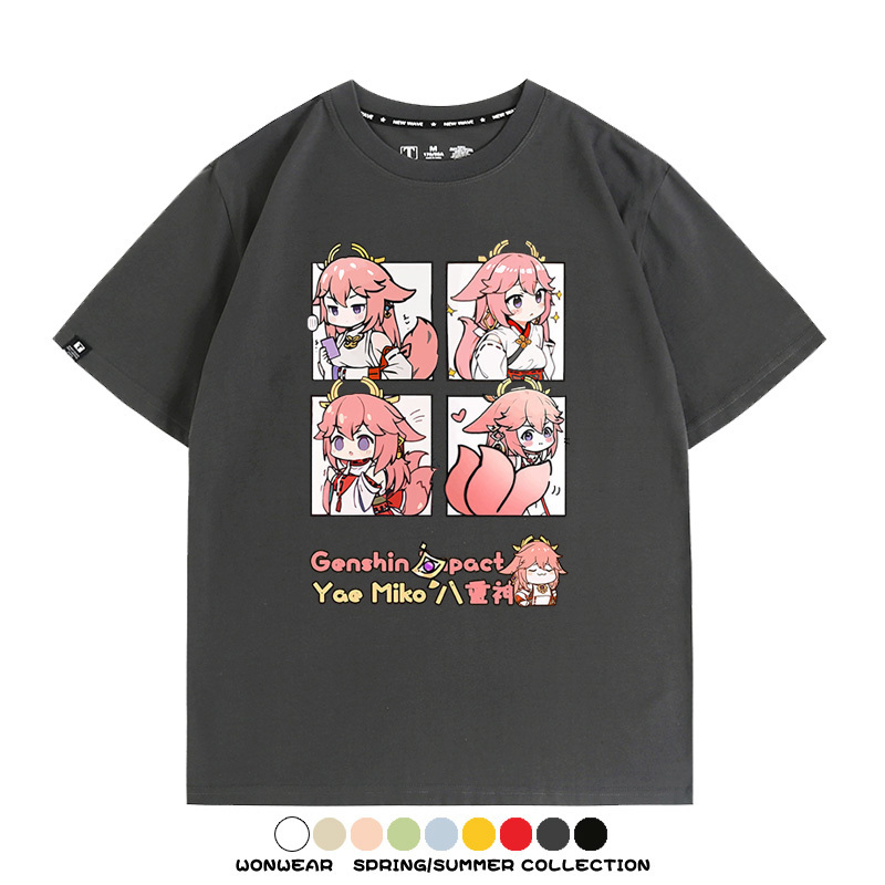 原神遊戲散兵可莉芙寧娜胡桃可愛Q版二次元周邊夏男純棉T恤衫短袖