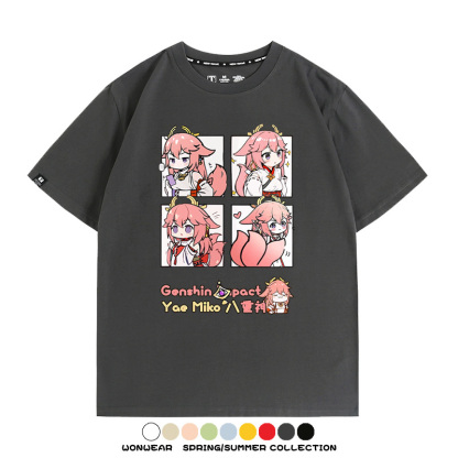 原神遊戲散兵可莉芙寧娜胡桃可愛Q版二次元周邊夏男純棉T恤衫短袖