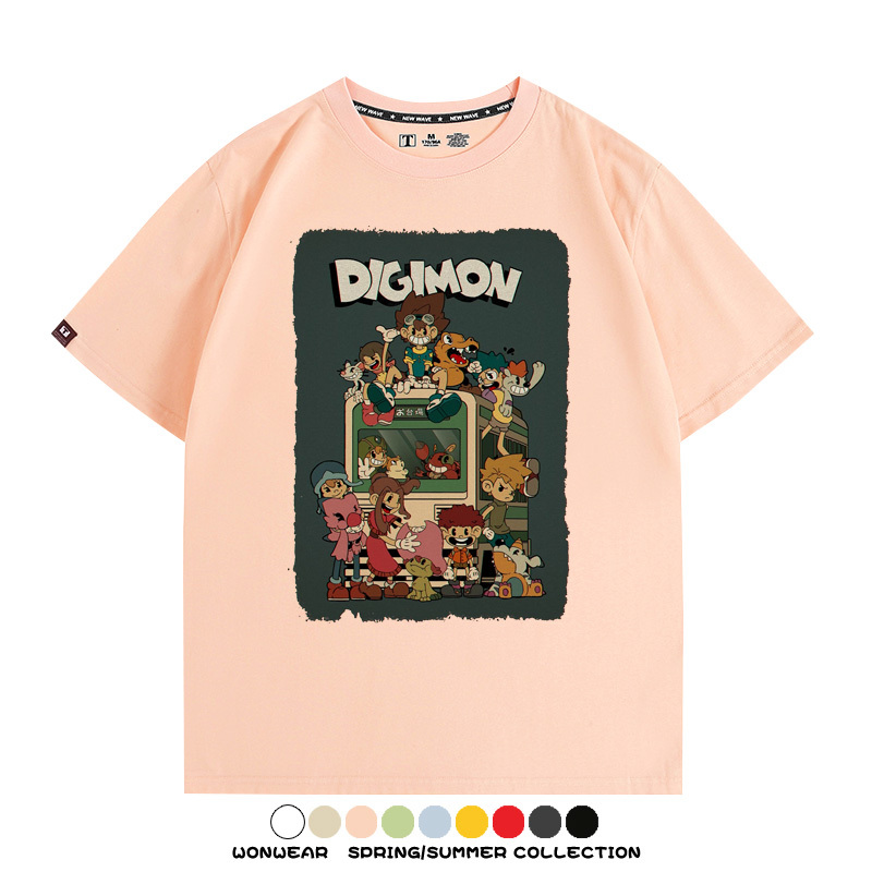 數碼寶貝動漫卡通童年復古周邊上衣純棉短袖T恤衫夏季男寬鬆百搭