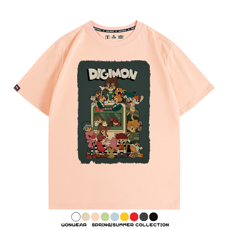 數碼寶貝動漫卡通童年復古周邊上衣純棉短袖T恤衫夏季男寬鬆百搭