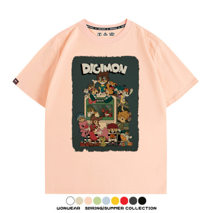 數碼寶貝動漫卡通童年復古周邊上衣純棉短袖T恤衫夏季男寬鬆百搭