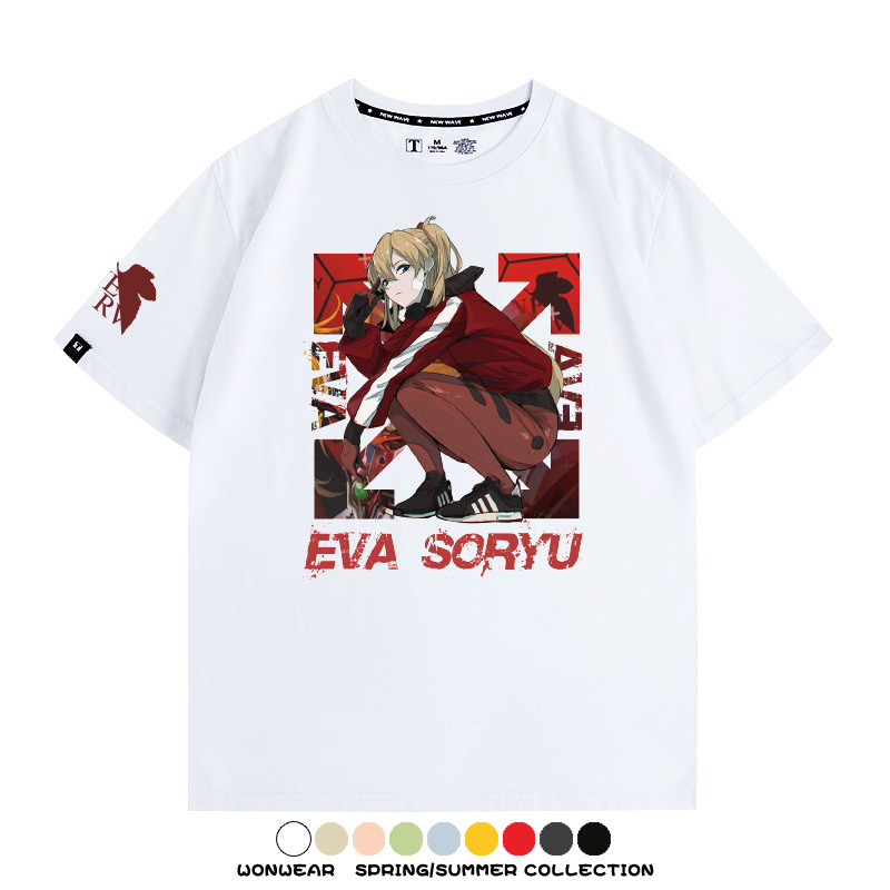 明日香日系潮牌聯名短袖動漫EVA周邊落肩純棉T恤夏青少年情侶上衣