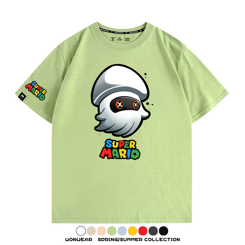 瑪利歐兄弟任天堂周邊短袖游戲卡通蘑菇青少年男寬鬆夏季純棉T恤
