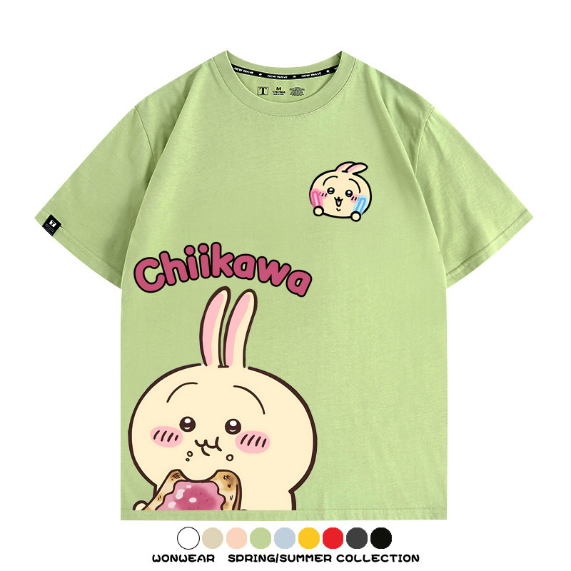 Chiikawa日系萌系吉伊卡哇可愛小八烏薩奇聯名短袖夏男純棉T恤衫