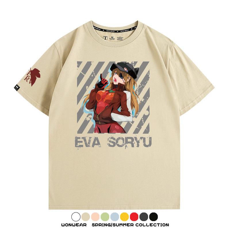 明日香日系潮牌聯名短袖動漫EVA周邊落肩純棉T恤夏青少年情侶上衣