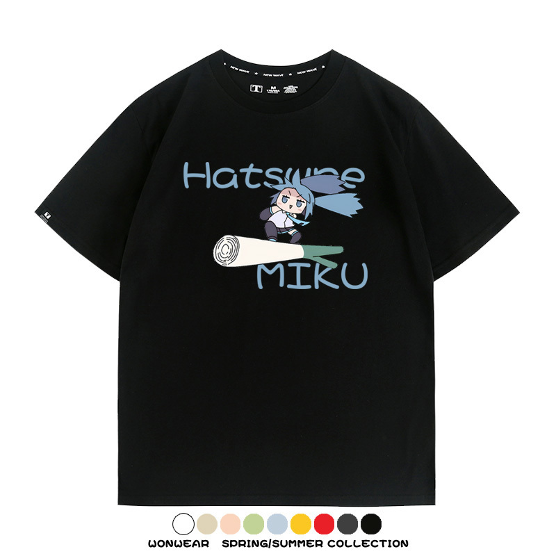 MIKU蔥娘初音未來日系二次元搞怪周邊短袖情侶純棉夏季T恤衫百搭