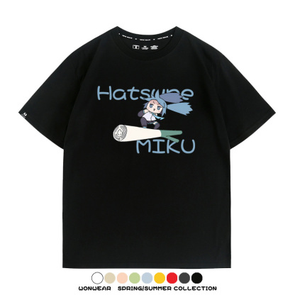 MIKU蔥娘初音未來日系二次元搞怪周邊短袖情侶純棉夏季T恤衫百搭