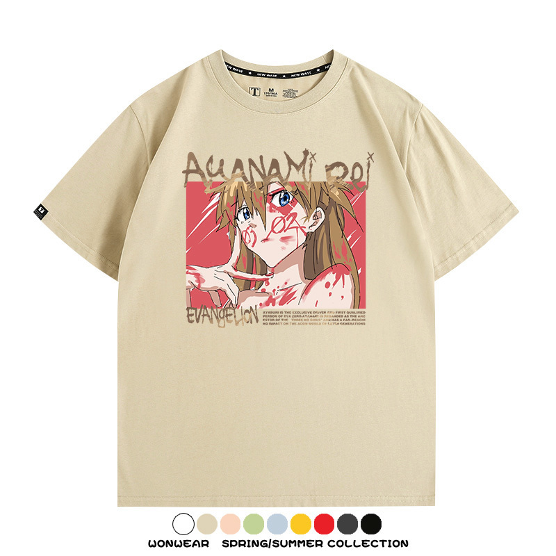 新世紀福音戰士EVA綾波麗明日香褚熏日系潮牌動漫青少年夏純棉T恤