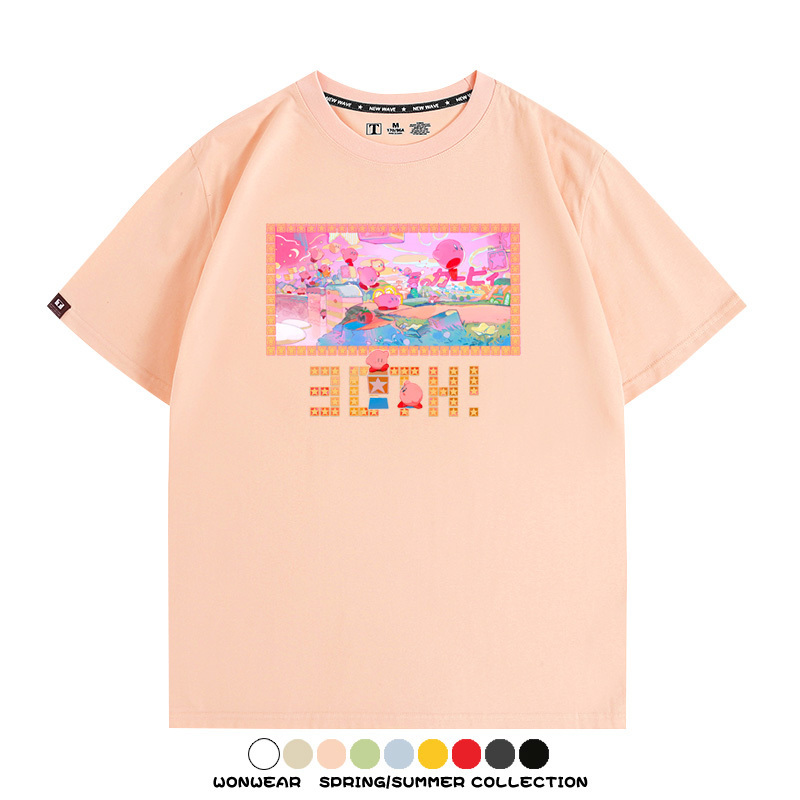 星之卡比任天堂周邊粉色惡魔可愛卡通T恤衫夏季男潮純棉短袖上衣