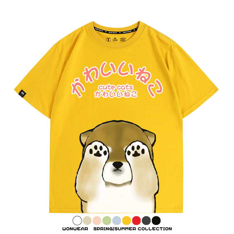 日系印花貓貓復古卡通 親子情侶裝寬鬆短袖T