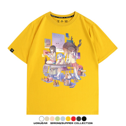 搞笑動漫日常二次元周邊短袖夏季男士純棉T恤衫青少年學生潮上衣
