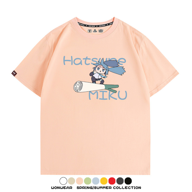 MIKU蔥娘初音未來日系二次元搞怪周邊短袖情侶純棉夏季T恤衫百搭