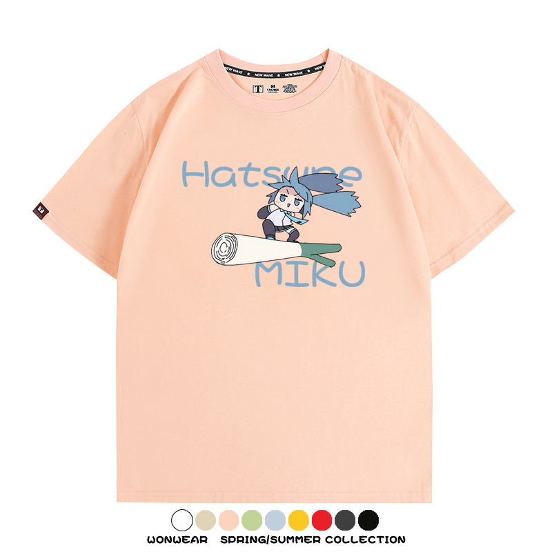MIKU蔥娘初音未來日系二次元搞怪周邊短袖情侶純棉夏季T恤衫百搭