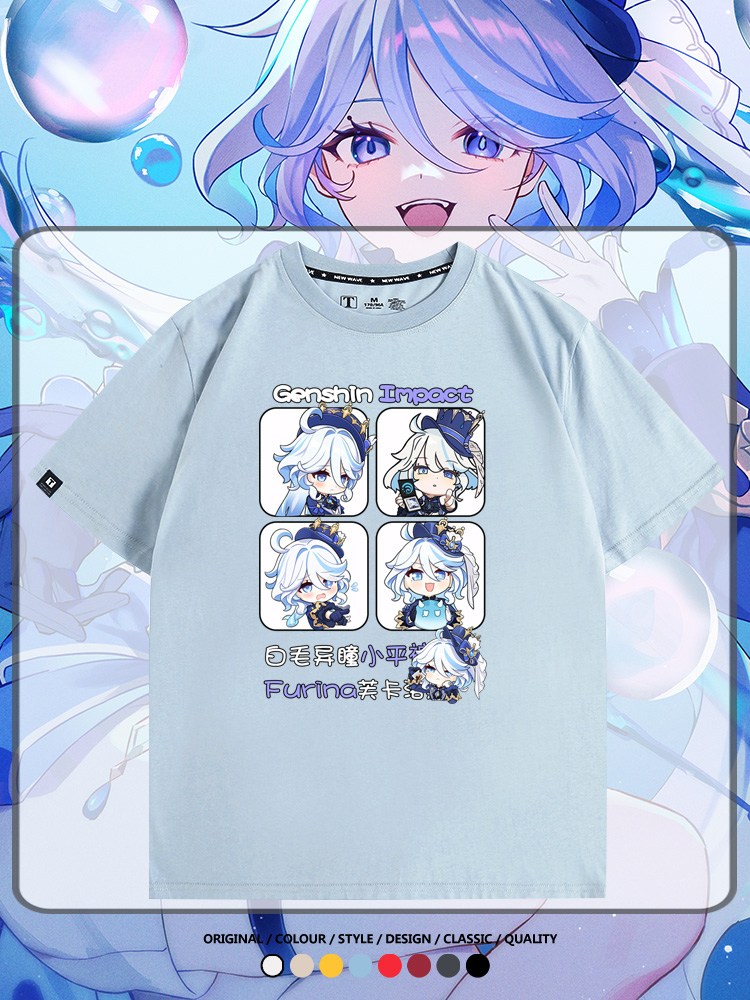 原神遊戲散兵可莉芙寧娜胡桃可愛Q版二次元周邊夏男純棉T恤衫短袖