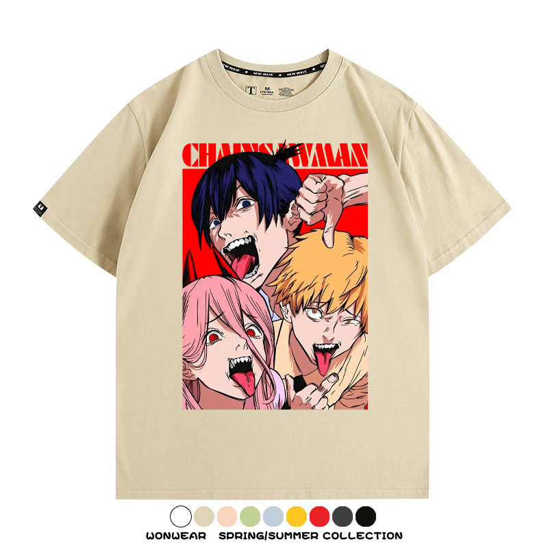 鏈鋸人電次帕瓦動漫聯名 親子情侶裝寬鬆短袖T