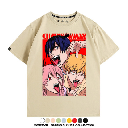 鏈鋸人電次帕瓦動漫聯名 親子情侶裝寬鬆短袖T