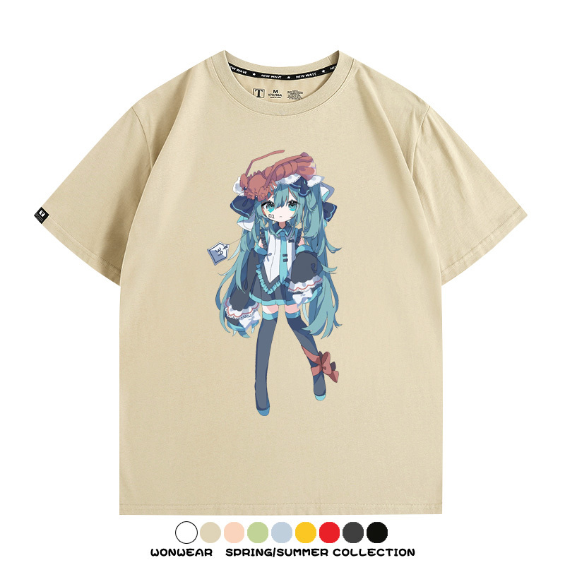 美食MIKU初音未來聯動款情侶短袖上衣純棉T恤衫夏季男潮寬鬆百搭