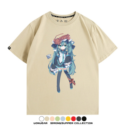 美食MIKU初音未來聯動款情侶短袖上衣純棉T恤衫夏季男潮寬鬆百搭