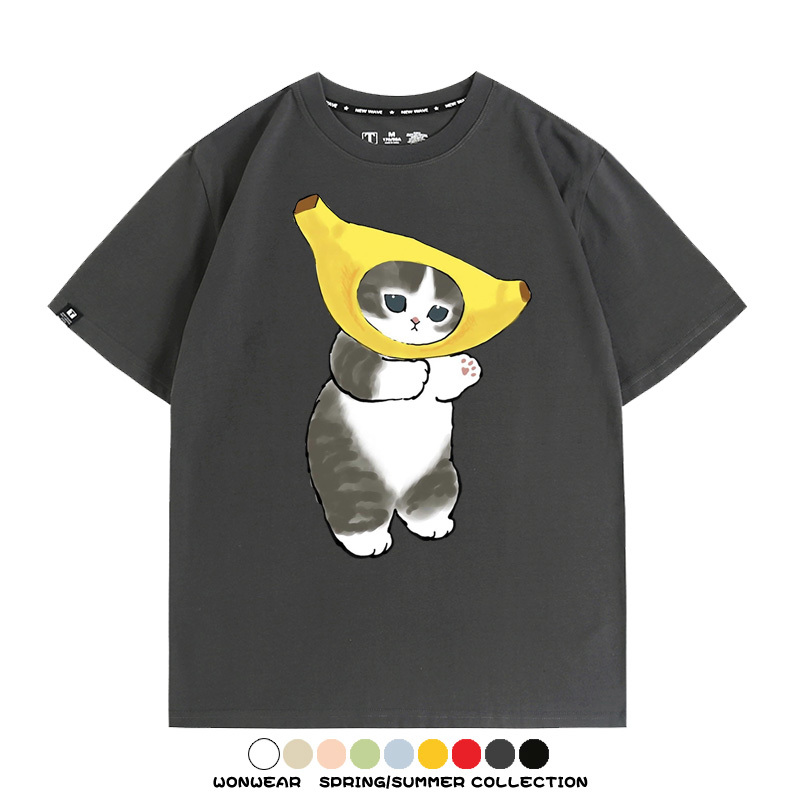 香蕉貓福珊迪情侶裝短袖上衣服日系二次元喵聯名半袖動物半袖男t恤夏