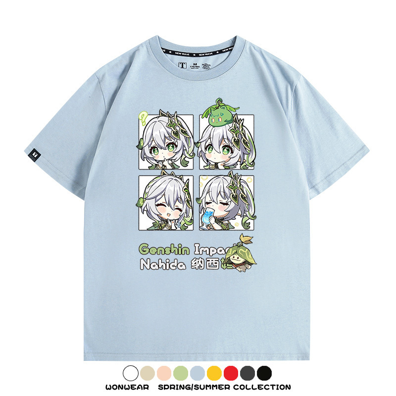 原神遊戲散兵可莉芙寧娜胡桃可愛Q版二次元周邊夏男純棉T恤衫短袖