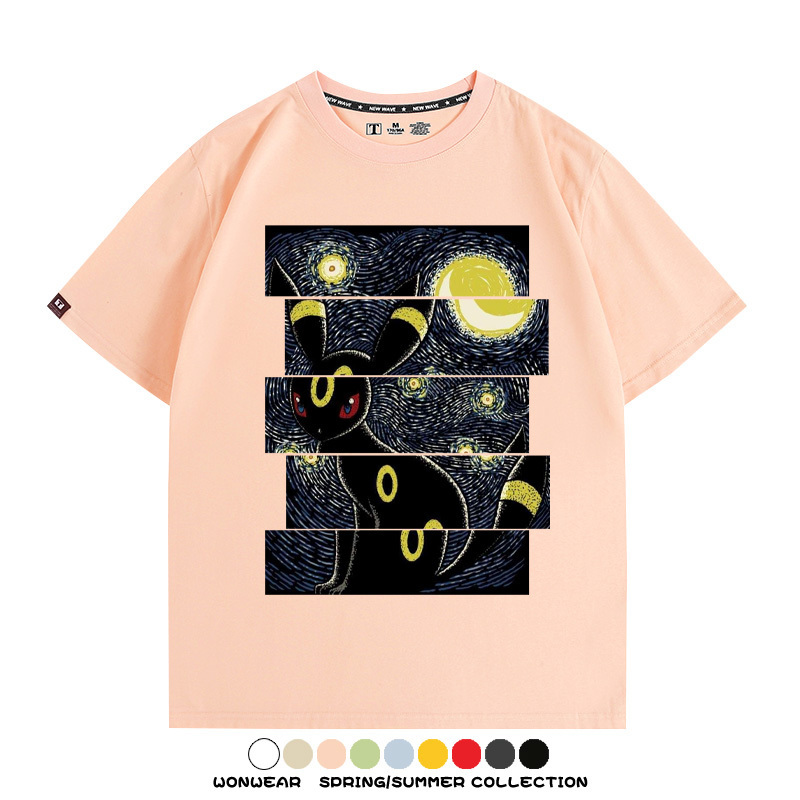 月亮伊布梵高星月夜聯名純棉t恤衫精靈寶可夢卡通動漫周邊短袖男