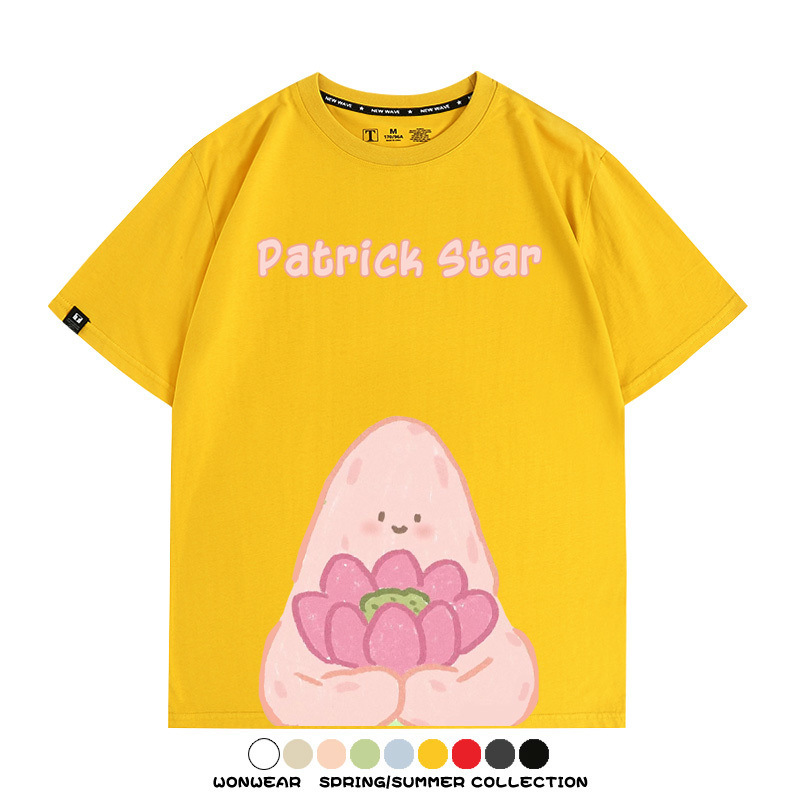 海綿寶寶派大星Q版短袖上衣服佛系好運蓮蓮卡通t恤衫純棉休閒半袖