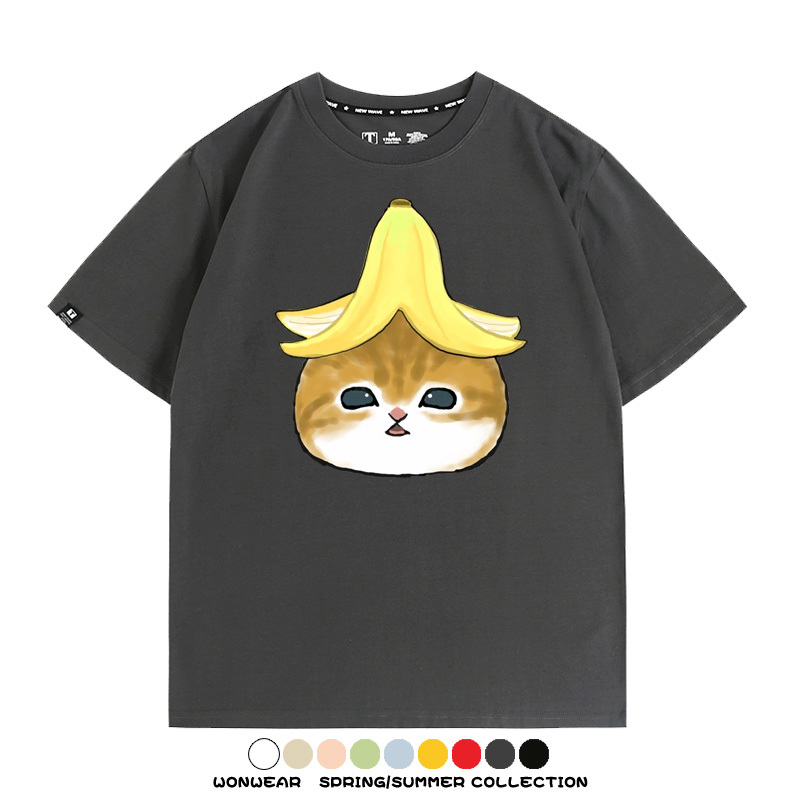 香蕉貓福珊迪情侶裝短袖上衣服日系二次元喵聯名半袖動物半袖男t恤夏