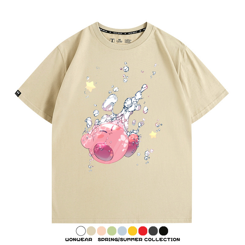 星之卡比任天堂周邊粉色惡魔可愛卡通T恤衫夏季男潮純棉短袖上衣