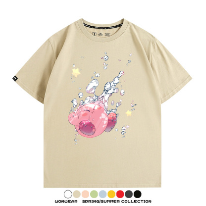 星之卡比任天堂周邊粉色惡魔可愛卡通T恤衫夏季男潮純棉短袖上衣