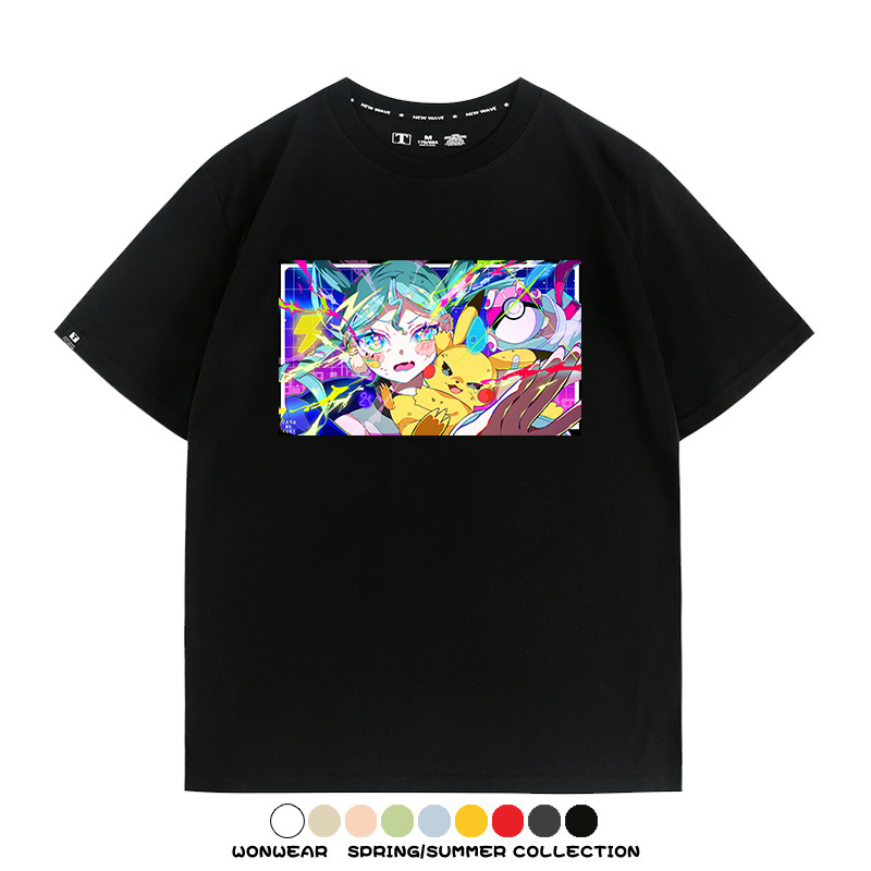 寶可夢皮卡丘聯動V家初音未來miku歌姬周邊短袖純棉T恤上衣夏寬鬆