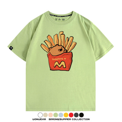 網紅水豚可愛卡皮巴拉COS麥門漢堡薯條二次元青少年夏季純棉T恤衫