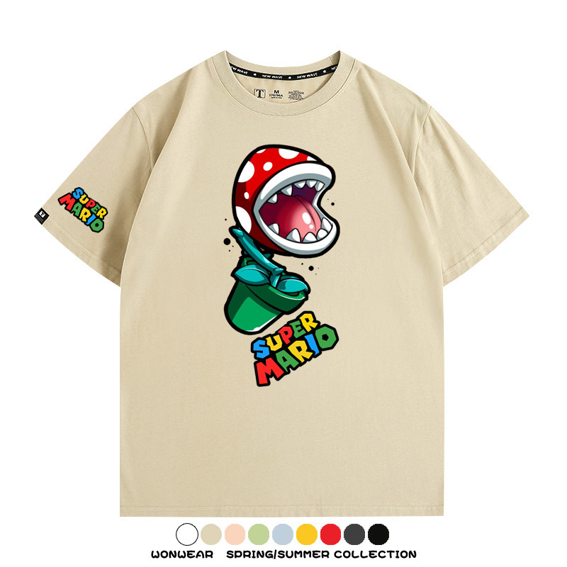 瑪利歐兄弟任天堂周邊短袖游戲卡通蘑菇青少年男寬鬆夏季純棉T恤