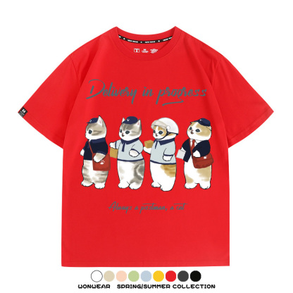 日系郵差員貓貓送快遞 親子情侶裝寬鬆短袖T