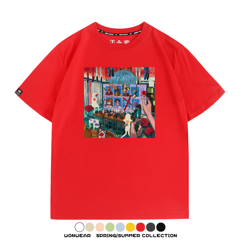 新世紀福音戰士EVA藝術插畫潮牌印花T恤夏季男潮純棉短袖寬鬆上衣