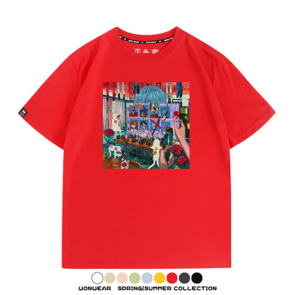 新世紀福音戰士EVA藝術插畫潮牌印花T恤夏季男潮純棉短袖寬鬆上衣