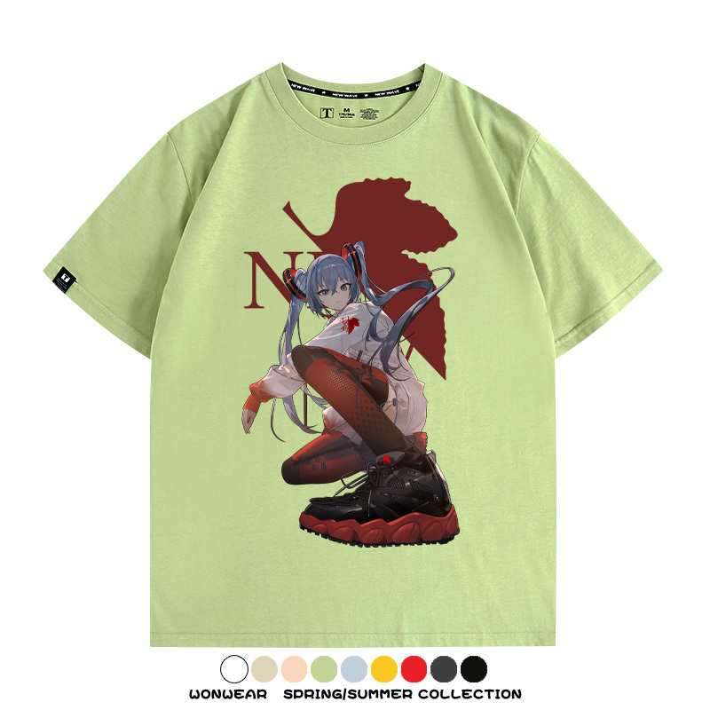 初音未來聯名明日香情侶裝t恤衫EVA二次元動漫周邊純棉短袖上衣服