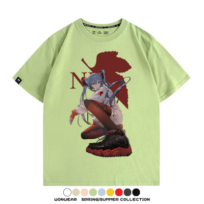初音未來聯名明日香情侶裝t恤衫EVA二次元動漫周邊純棉短袖上衣服