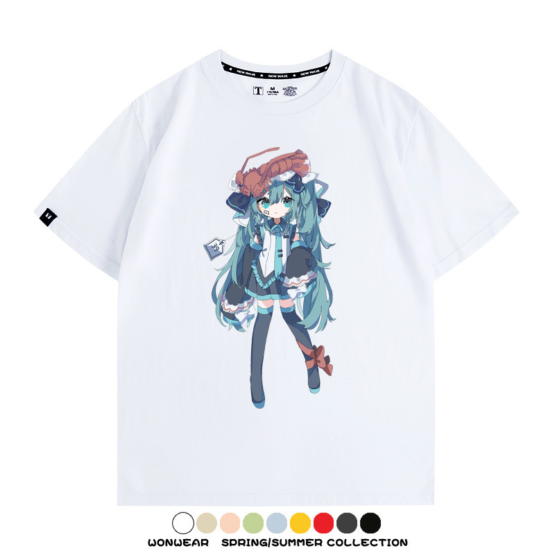 美食MIKU初音未來聯動款情侶短袖上衣純棉T恤衫夏季男潮寬鬆百搭