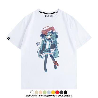 美食MIKU初音未來聯動款情侶短袖上衣純棉T恤衫夏季男潮寬鬆百搭